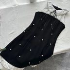 Sweet Black Baby Doll Collar Pearl Satin A-Line 17Th Birthday Homecoming Dresses