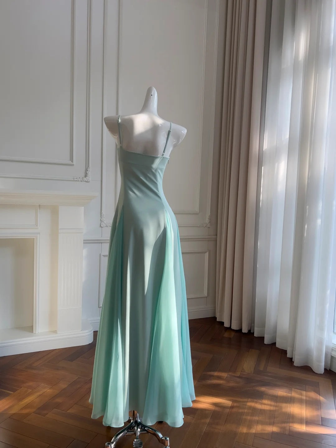Sweet A-Line Strap Chiffon Long Prom Dresses Evening Dresses