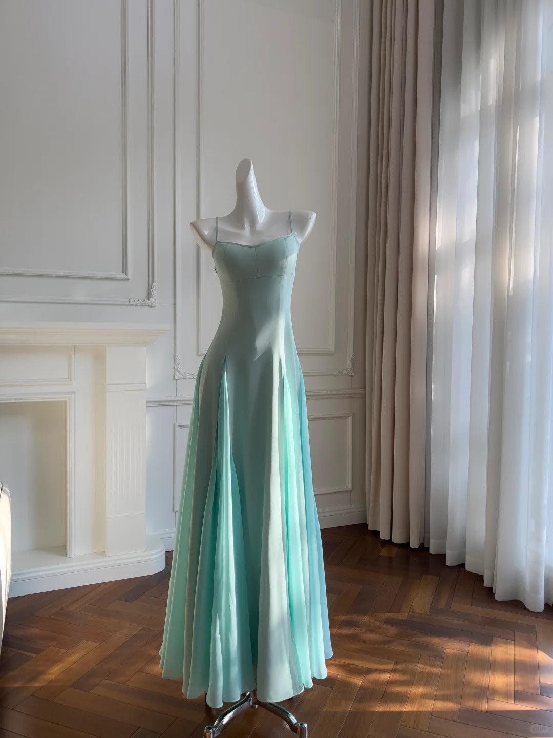 Sweet A-Line Strap Chiffon Long Prom Dresses Evening Dresses