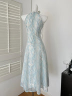 Sweet Blue And White Gradient A-Line Halter Neck Chiffon Long Prom Dresses Evening Dresses
