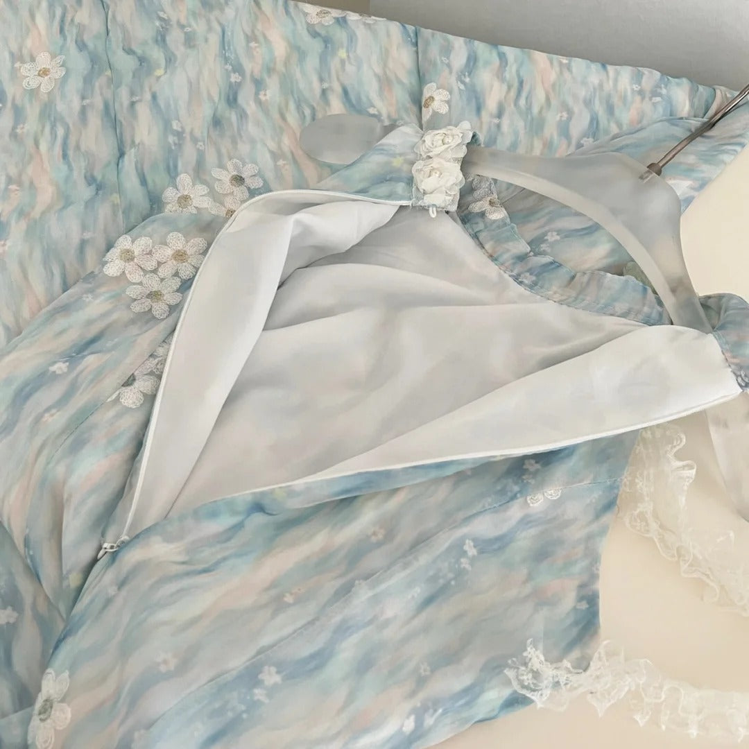 Sweet Blue And White Gradient A-Line Halter Neck Chiffon Long Prom Dresses Evening Dresses