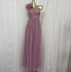 Sweet Blush Purple A-Line One-Shoulder 3D Floral Sequin Tulle Long Prom Dresses Evening Dresses
