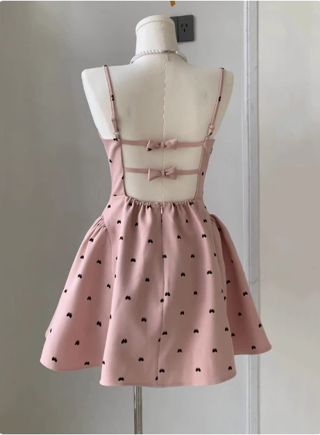 Sweet Bow Backless Pink Sling Puffy Birthday Dresses Homecoming Dresses