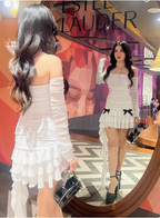 Sweet Bow Pleated Mesh Ruffle Hip Birthday Skirt Homecoming Dresses