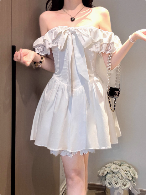 Sweet Bow Shoulder Lace A-Line Birthday Short Skirt Homecoming Dresses Secondary image