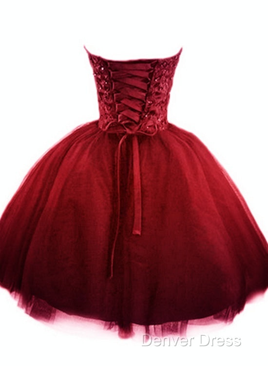 Sweet Burgundy Tulle Ball Prom Dress , Homecoming Dresses