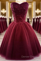 Sweet Burgundy Tulle Ball Prom Dress , Homecoming Dresses