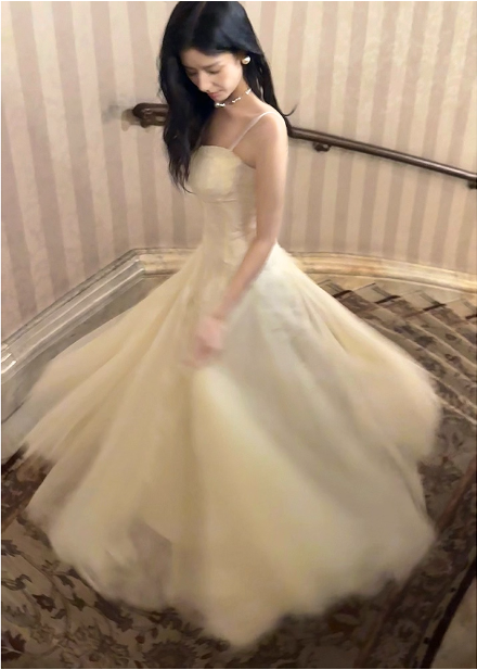 Sweet Cream Apricot A-Line Spaghetti Strap Lace Tulle Long Prom Dresses Evening Dresses Secondary image