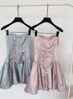 Sweet French Beaded Button Sleeveless Tube Top Jacquard Birthday Short Skirt Homecoming Dresses