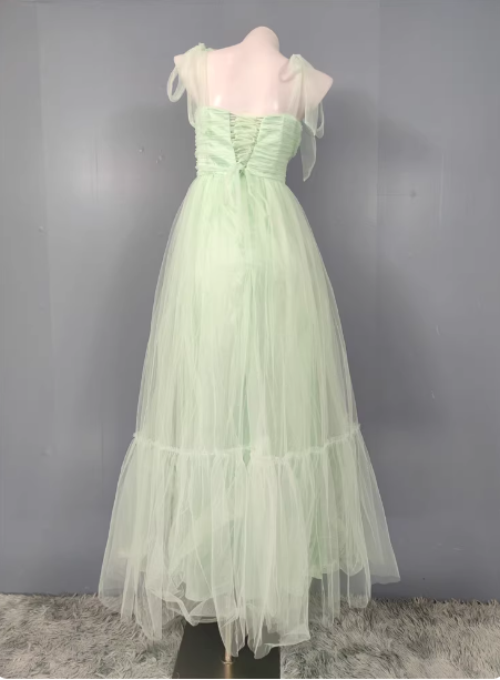 Sweet Green A-Line Tulle Long Prom Dresses Evening Dresses Bridesmaid Dresses