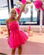 Sweet Hot Pink Tulle Ruffles Homecoming Dress Mini Prom Dresses