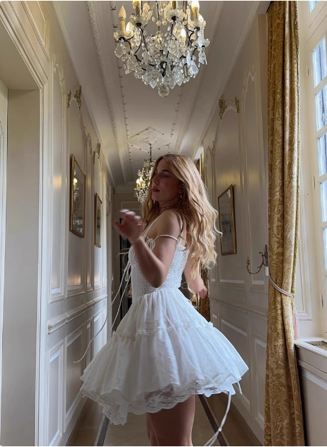 Sweet Lace White Waist Puffy Birthday Skirt Homecoming Dresses