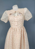 Sweet Light Apricot A-Line Floral Print Puff Sleeve Chiffon Prom Dresses