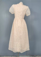 Sweet Light Apricot A-Line Floral Print Puff Sleeve Chiffon Prom Dresses