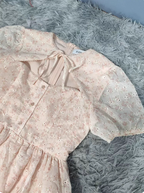 Sweet Light Apricot A-Line Floral Print Puff Sleeve Chiffon Prom Dresses