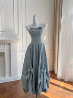 Sweet Light Blue Bud Strappy Bow Prom Dresses