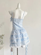 Sweet Light Blue Cake Skirt Multi-Layer Lace Chiffon Short 16Th Birthday Homecoming Dresses