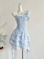 Sweet Light Blue Cake Skirt Multi-Layer Lace Chiffon Short 16Th Birthday Homecoming Dresses