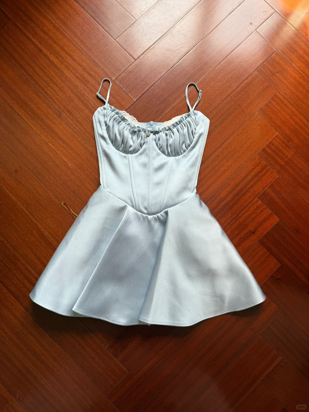 Sweet Light Blue Shoulder Strap Satin A-Line Mini Birthday Party Homecoming Dresses