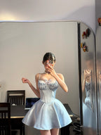 Sweet Light Blue Shoulder Strap Satin A-Line Mini Birthday Party Homecoming Dresses