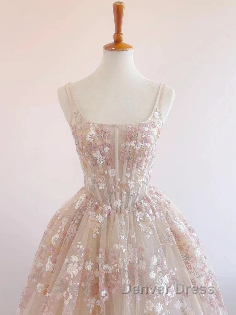 Sweet Light Champagne A-Line Tulle Sequin Applique Long Prom Dresses Prom Dresses Birthday Dresses Secondary image