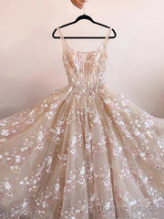 Sweet Light Champagne A-Line Tulle Sequin Applique Long Prom Dress Prom Dress Birthday Dress