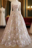 Sweet Light Champagne A-Line Tulle Sequin Applique Long Prom Dresses Prom Dresses Birthday Dresses