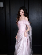 Sweet Light Pink Mermaid Off-Shoulder Organza Prom Dresses Evening Dresses