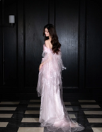 Sweet Light Pink Mermaid Off-Shoulder Organza Prom Dresses Evening Dresses
