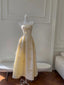 Sweet Light Yellow A-Line Spaghetti Strap Bow Satin Long Prom Dresses Evening Dresses Bridesmaid Dresses