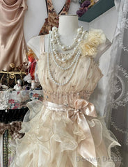 Sweet Light Yellow A-Line Spaghetti Straps Tulle Layered Prom Dress Beaded Sequin Birthday Dress