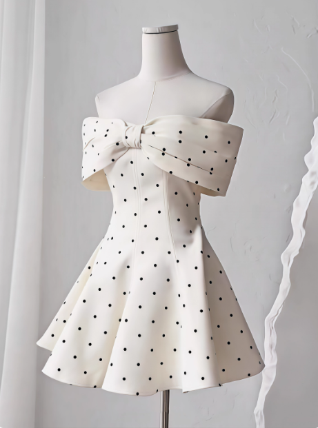 Sweet One-Shoulder Bow Satin Polka Dot Puffy Birthday Skirt Homecoming Dresses Secondary image