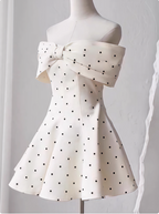 Sweet One-Shoulder Bow Satin Polka Dot Puffy Birthday Skirt Homecoming Dresses