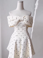 Sweet One-Shoulder Bow Satin Polka Dot Puffy Birthday Skirt Homecoming Dresses