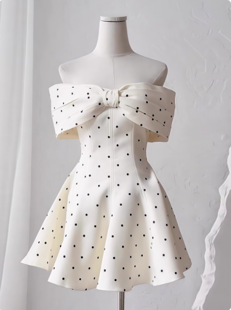 Sweet One-Shoulder Bow Satin Polka Dot Puffy Birthday Skirt Homecoming Dresses Main image