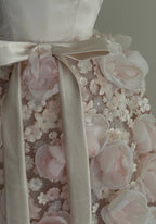 Sweet Pale Pink A-Line 3D Floral Satin And Tulle Long Prom Dresses Evening Dresses Wedding Dresses