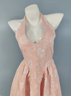 Sweet Pink A-Line Halter V-Neck Jacquard Prom Dresses