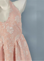 Sweet Pink A-Line Halter V-Neck Jacquard Prom Dresses