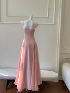 Sweet Pink A-Line Strap Chiffon Long Prom Dresses Evening Dresses