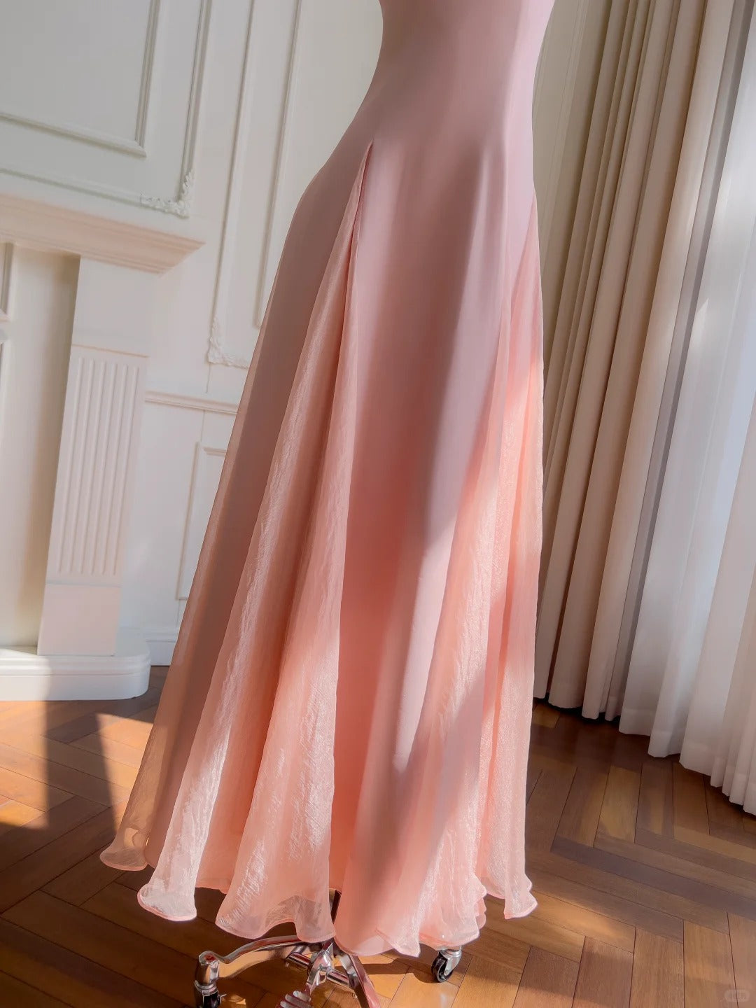 Sweet Pink A-Line Strap Chiffon Long Prom Dresses Evening Dresses