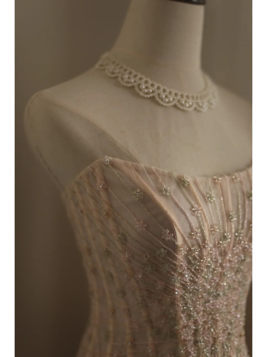 Sweet Pink A-Line Strapless Beaded Layered Chiffon Long Prom Dresses Evening Dresses