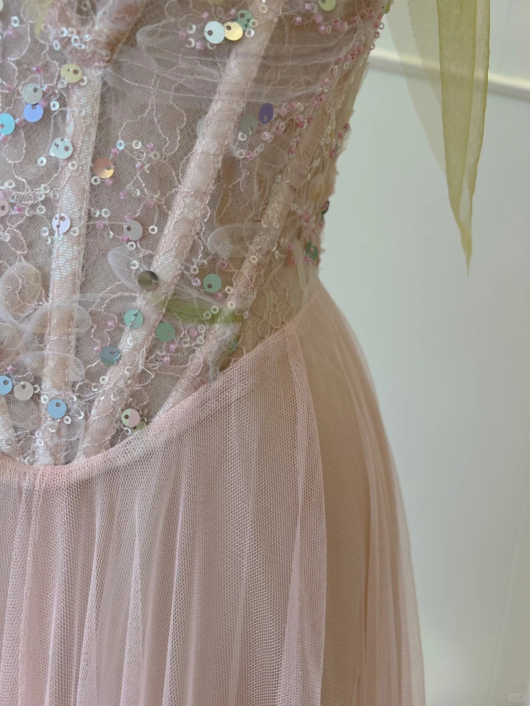 Sweet Pink A-Line Suspenders Sequined Tulle Long Prom Dresses Evening Dresses Bridesmaid Dresses