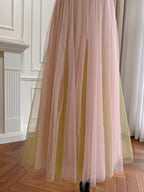 Sweet Pink A-Line Suspenders Sequined Tulle Long Prom Dresses Evening Dresses Bridesmaid Dresses