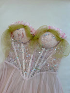 Sweet Pink A-Line Suspenders Sequined Tulle Long Prom Dresses Evening Dresses Bridesmaid Dresses