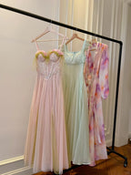 Sweet Pink A-Line Suspenders Sequined Tulle Long Prom Dresses Evening Dresses Bridesmaid Dresses