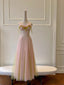Sweet Pink A-Line Suspenders Sequined Tulle Long Prom Dresses Evening Dresses Bridesmaid Dresses