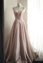 Sweet Pink A-Line V-Neck Sequined Long Prom Dresses Evening Dresses Bridesmaid Dresses