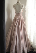 Sweet Pink A-Line V-Neck Sequined Long Prom Dresses Evening Dresses Bridesmaid Dresses