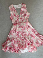 Sweet Pink Floral Backless Multi-Layered Pleated Chiffon Homecoming Dresses