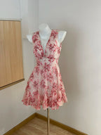 Sweet Pink Floral Backless Multi-Layered Pleated Chiffon Homecoming Dresses